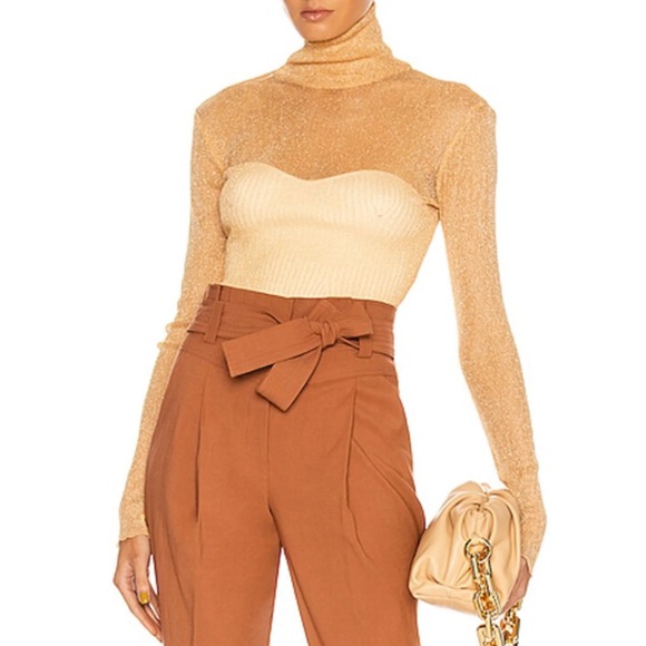 Jonathan Simkhai Standard Charli Turtleneck in Gold/Copper Shimmer - Picture 2 of 6